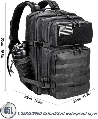LHI Military Tactical Backpack for Men and Women 45L Army 3 Days Assault Pack Bag Large Rucksack with Molle System - Black - Colors B