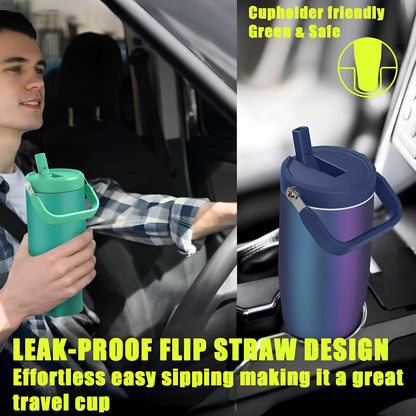 Zukro 40 oz Insulated Tumbler with Top Handle and Flip Straw, Leak Proof | No Sweat Stainless Steel Water Bottle Fits in Cup Holder, Keep Drinks Cold 24 Hours for Outdoors & Gym, BPA Free, Aurora