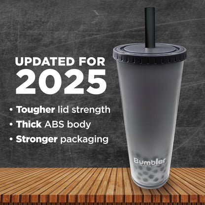 Bumbler Original Boba Tea Cup - 24oz Double-Walled Plastic Reusable Tumbler with Extra Wide Straw & Leak-Proof Lid - BPA-Free Smoothie & Iced Coffee Travel Mug - Blush Pink