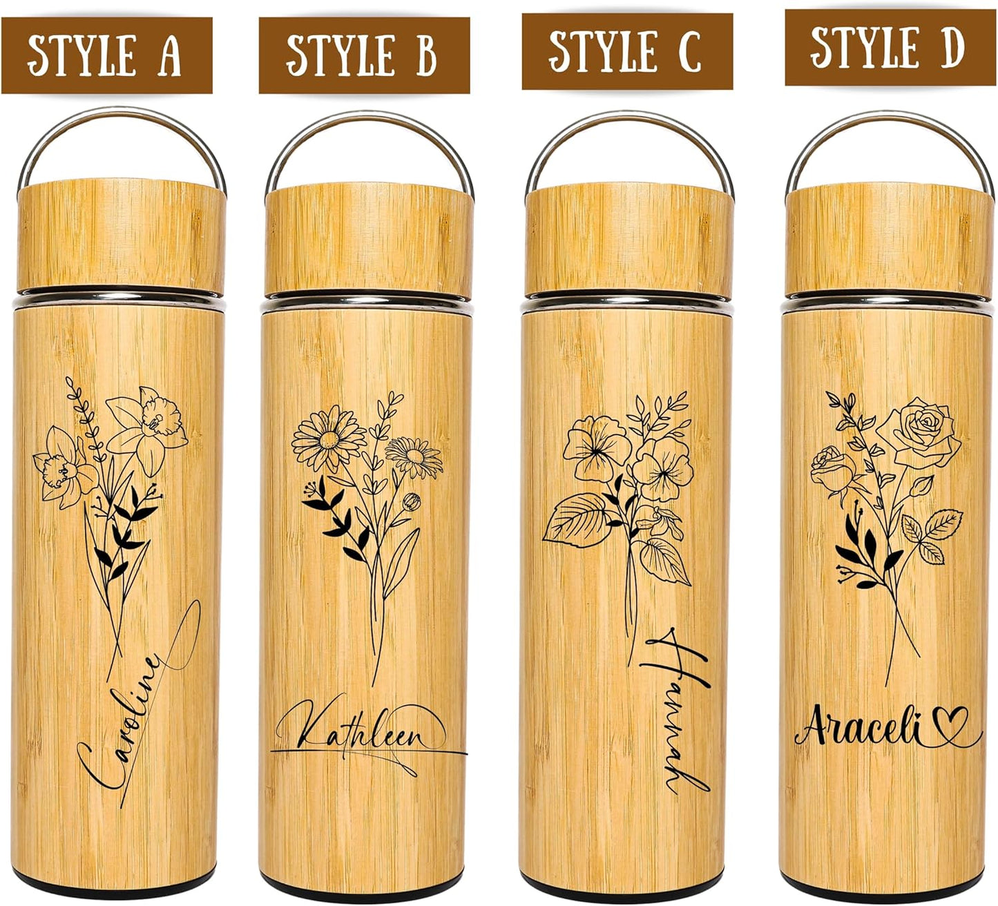Bamboo Water Bottle Insulated Tea Tumbler for Men Birthday Gift, Women Travel Tea Set with Diffuser for Loose Tea Leaves, Stainless Steel Leak Proof Gift for Mom (15 oz)