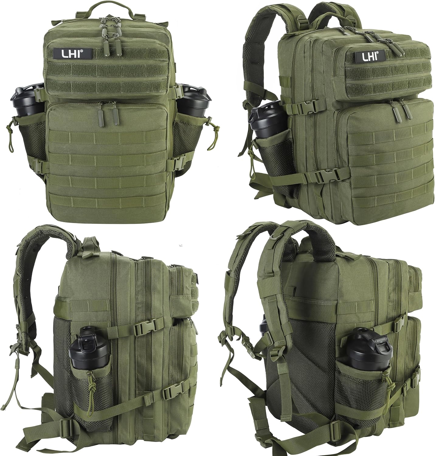 LHI Military Tactical Backpack for Men and Women 45L Army 3 Days Assault Pack Bag Large Rucksack with Molle System - Black - Colors A