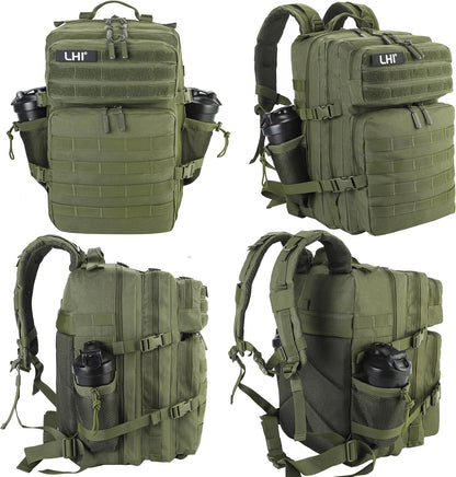LHI Military Tactical Backpack for Men and Women 45L Army 3 Days Assault Pack Bag Large Rucksack with Molle System - Black - Colors A
