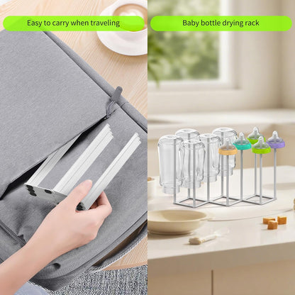 Collapsible Bottle Drying Rack, Foldable Baby Bottle Drying Rack, Portable Drainer Stand Holder for Water Bottles, Cup, Reusable Silicone Bag, Cutting Board (Black)