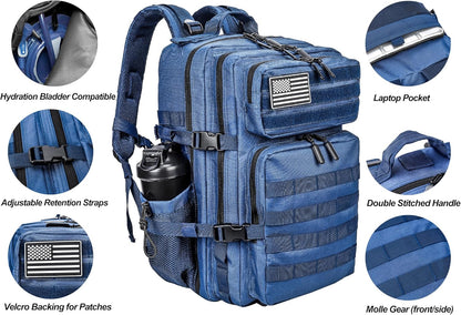 LHI Military Tactical Backpack for Men and Women 45L Army 3 Days Assault Pack Bag Large Rucksack with Molle System - Black - Colors B