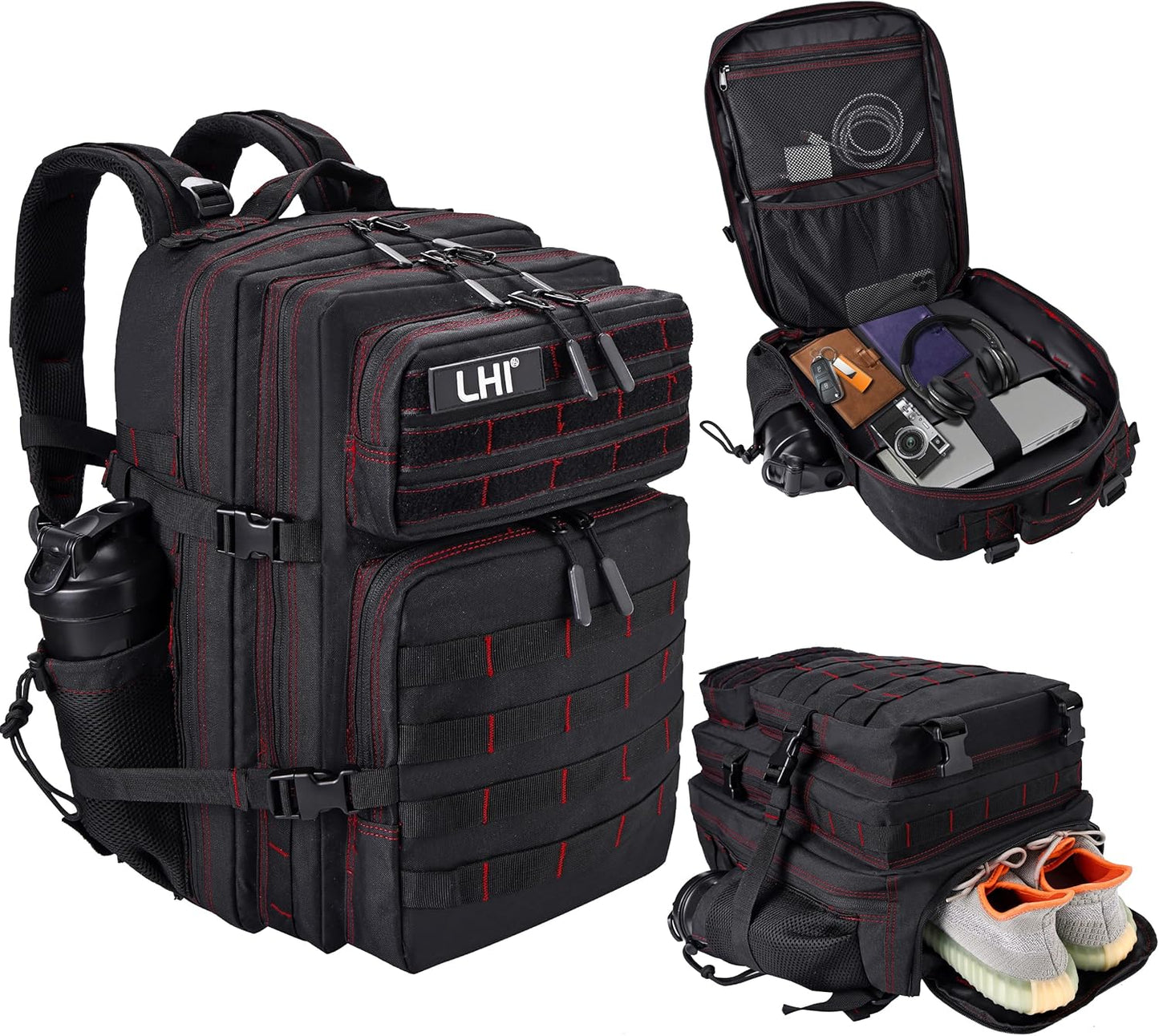 LHI Military Tactical Backpack for Men and Women 45L Army 3 Days Assault Pack Bag Large Rucksack with Molle System - Black - Colors B