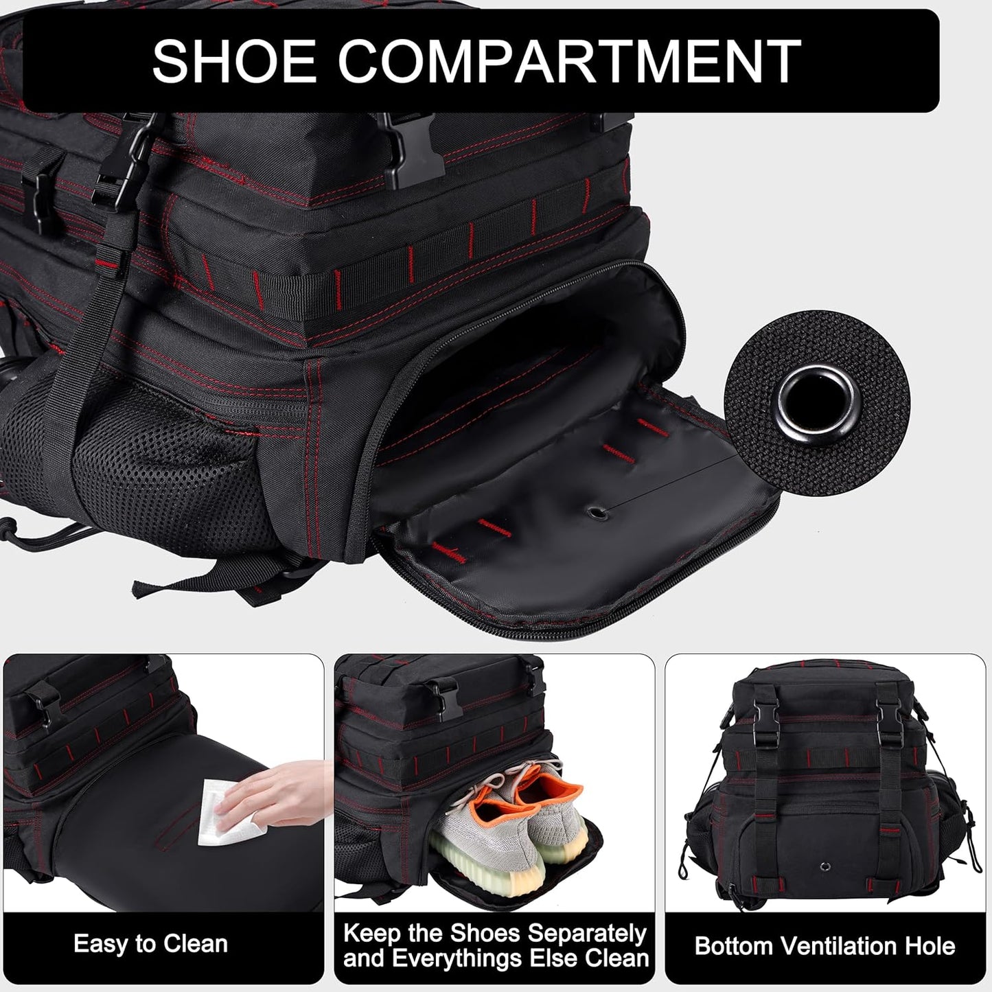 LHI Military Tactical Backpack for Men and Women 45L Army 3 Days Assault Pack Bag Large Rucksack with Molle System - Black - Colors B