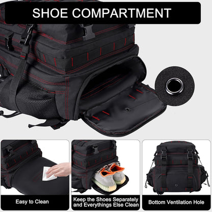 LHI Military Tactical Backpack for Men and Women 45L Army 3 Days Assault Pack Bag Large Rucksack with Molle System - Black - Colors B