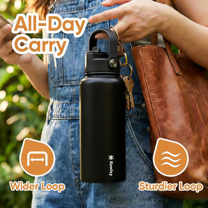 KEWIXY Kids Water Bottle for School, Easy Slide Lid, Leak Proof, Keep Cold 24H, Vacuum Insulated Tumbler, Metal Stainless Steel with Straw and Handle, for Boys&Girls (18OZ, Candy Pink)