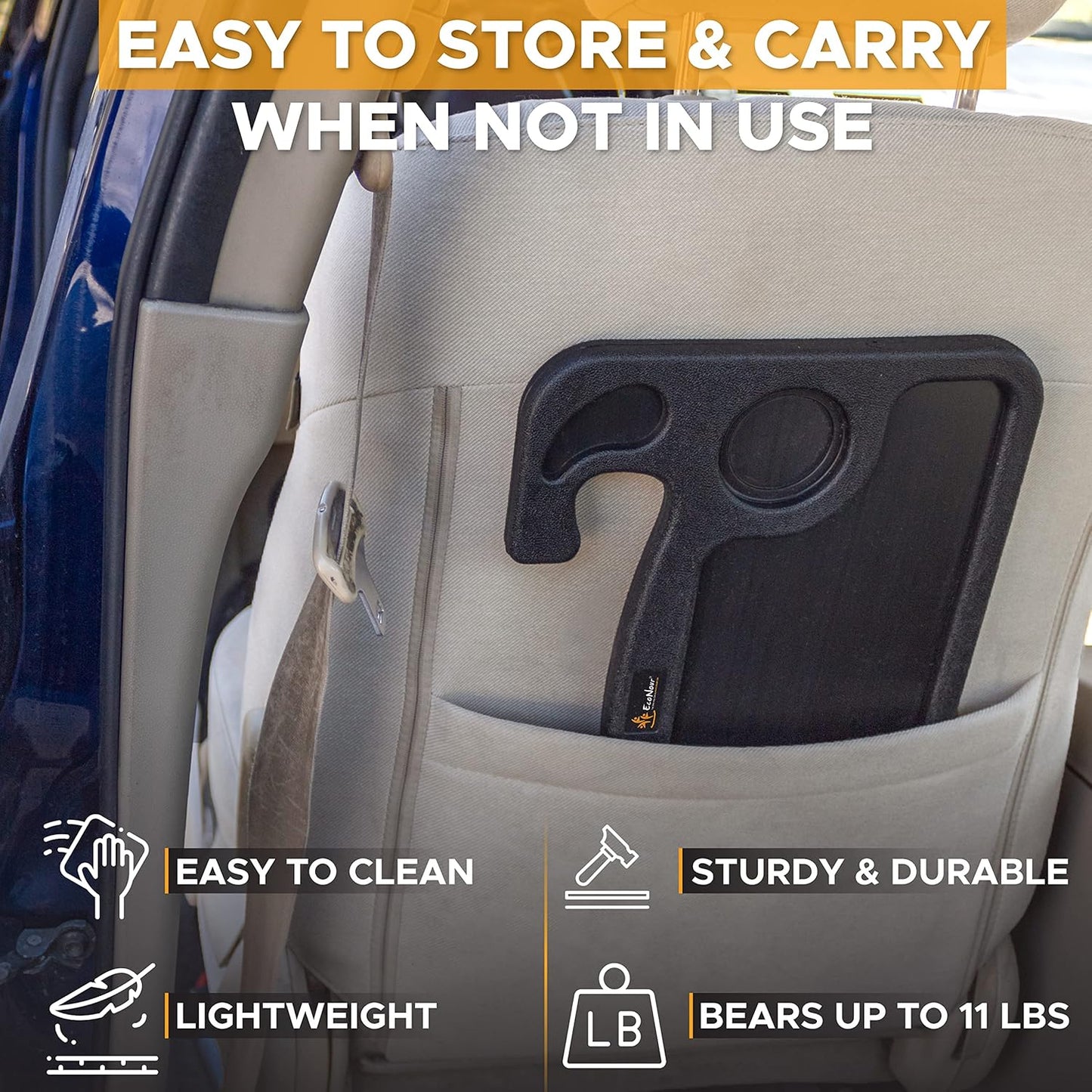 EcoNour 2 in 1 Car Steering Wheel Desk | Tray for Laptop Car Mount with Pen Holder | Desk Console for Car | Food Tray for Eating with Drinks Holder | Multipurpose Travel Car Accessories