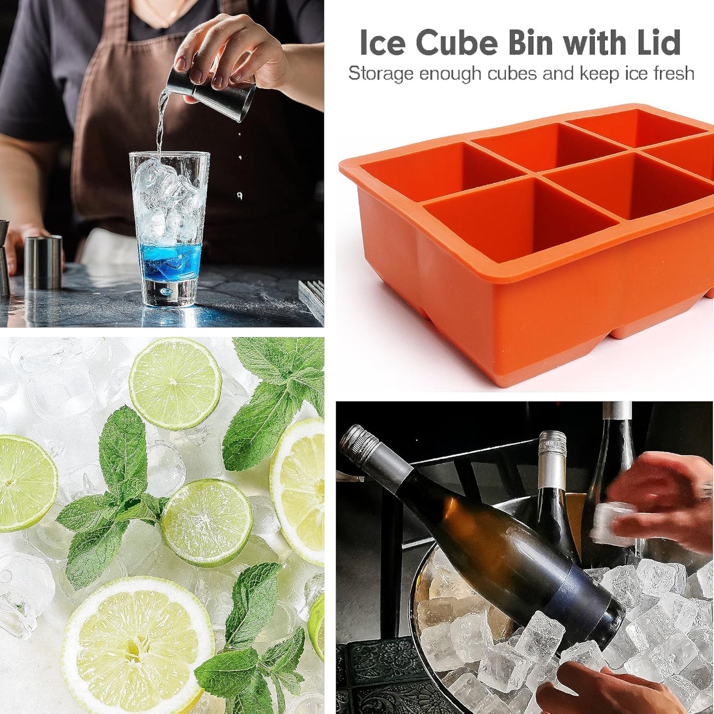 Excnorm Silicone Ice Cube Trays 3 Pack - Large Size Silicone Ice Cube Molds with Leak Proof Removable Lid Square Ice Cube Tray And BPA Free for Cocktail,Whiskey, Stackable Flexible Ice