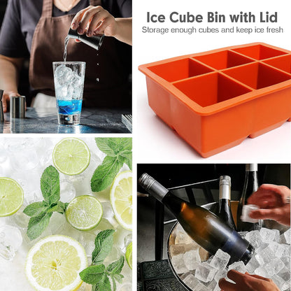 Excnorm Silicone Ice Cube Trays 3 Pack - Large Size Silicone Ice Cube Molds with Leak Proof Removable Lid Square Ice Cube Tray And BPA Free for Cocktail,Whiskey, Stackable Flexible Ice