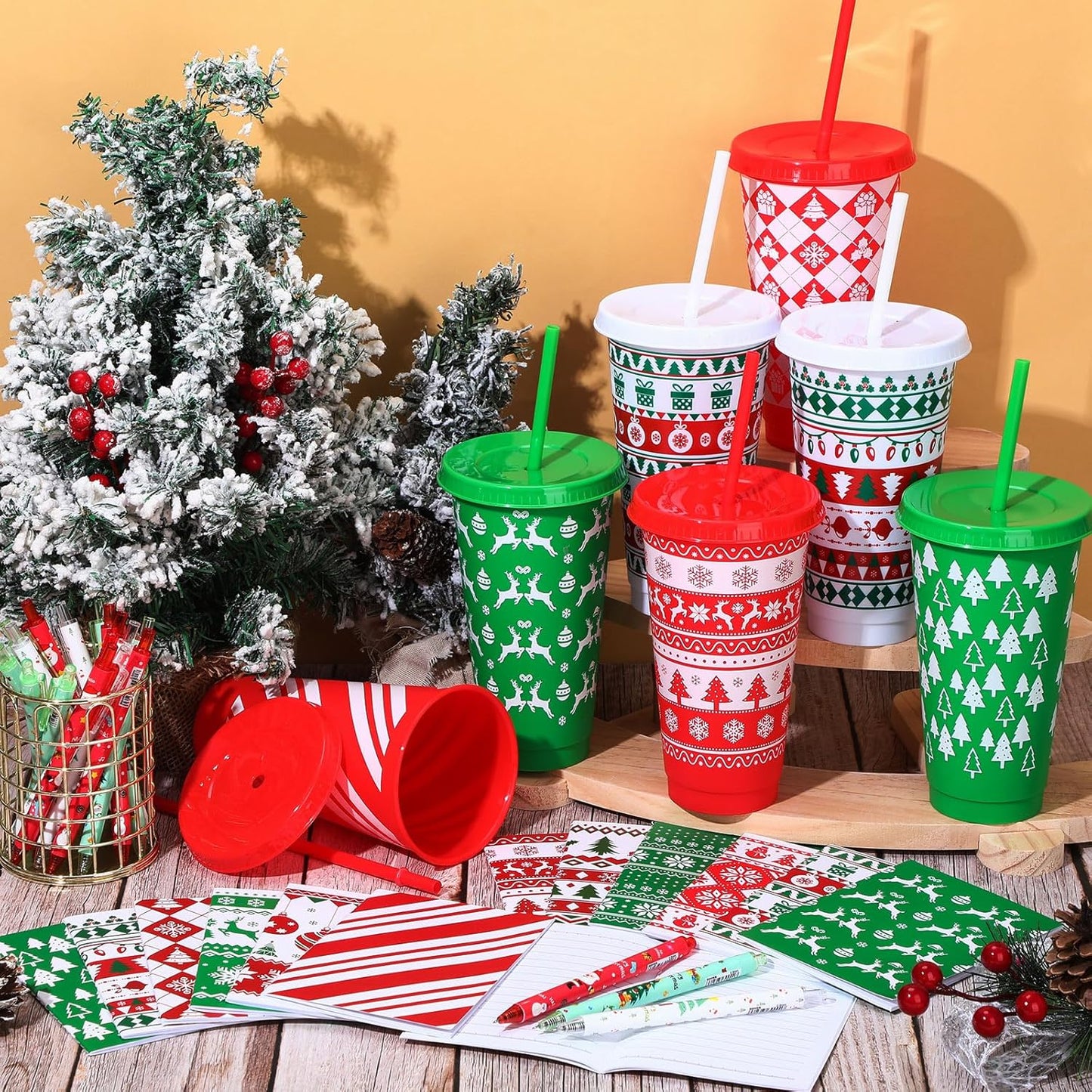Feifeiya 72 Pcs/ 24 Set Bible Verse Gifts Bulk 24 oz Father's Day Christian Plastic Tumbler with Lids and Straws Inspirational Prayer Notepads Religious Pen Church Cups Gift for Christian Party Favors