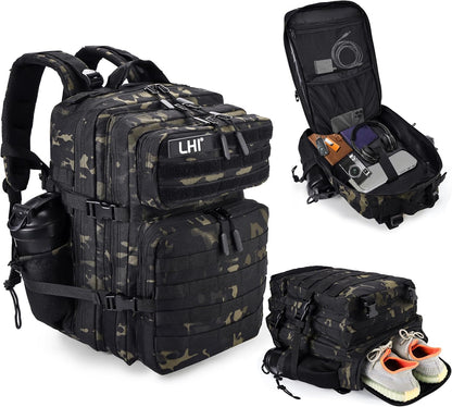 LHI Military Tactical Backpack for Men and Women 45L Army 3 Days Assault Pack Bag Large Rucksack with Molle System - Black - Colors B