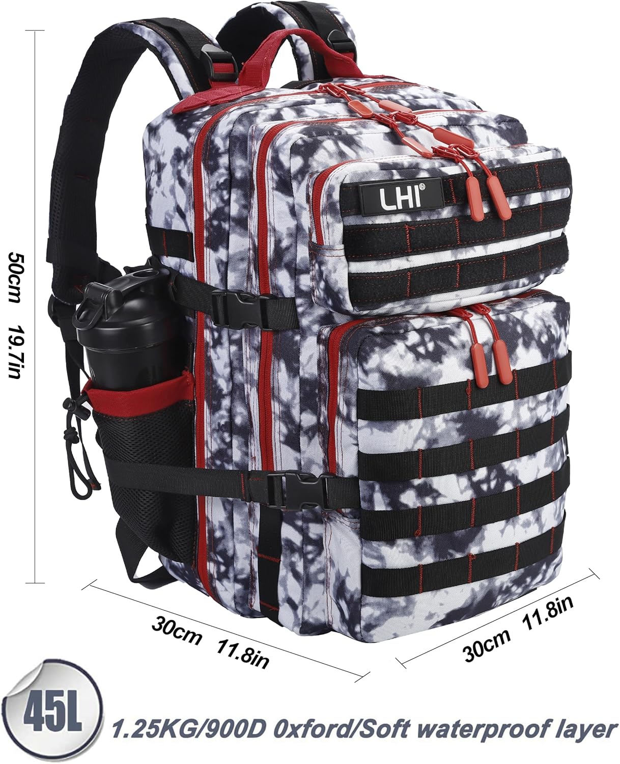 LHI Military Tactical Backpack for Men and Women 45L Army 3 Days Assault Pack Bag Large Rucksack with Molle System - Black - Colors A
