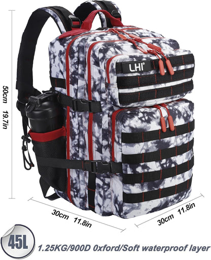 LHI Military Tactical Backpack for Men and Women 45L Army 3 Days Assault Pack Bag Large Rucksack with Molle System - Black - Colors A