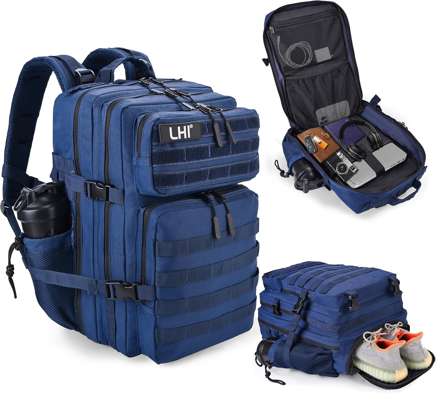 LHI Military Tactical Backpack for Men and Women 45L Army 3 Days Assault Pack Bag Large Rucksack with Molle System - Black - Colors A