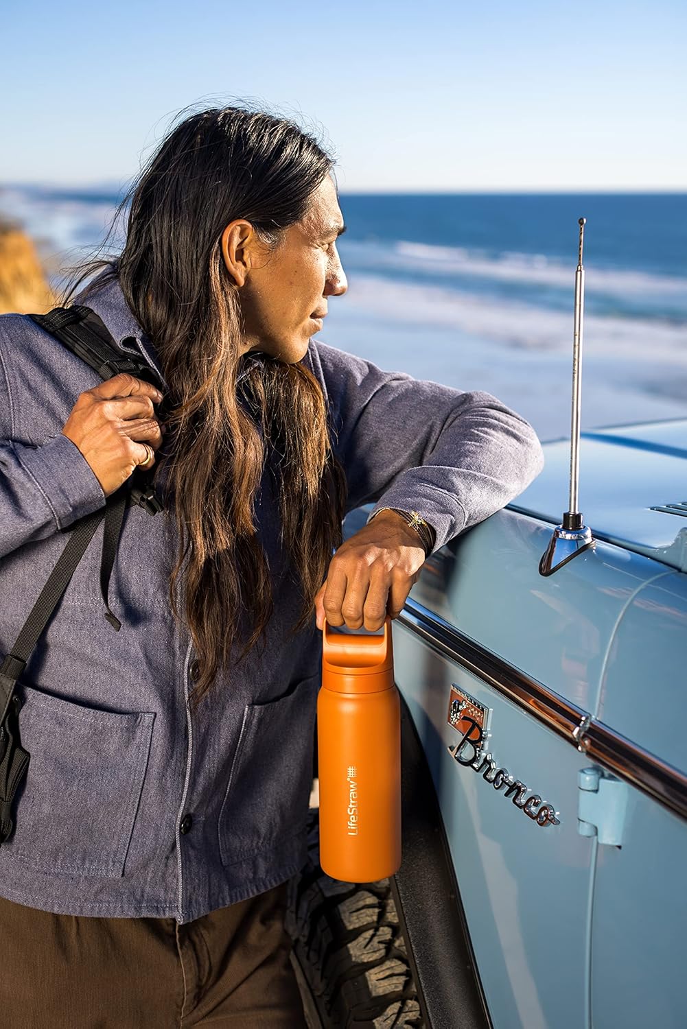 LifeStraw Go Series — Insulated Stainless Steel Water Filter Bottle for Travel and Everyday Use Removes Bacteria, Parasites and Microplastics, Improves Taste, 1L Aegan Sea