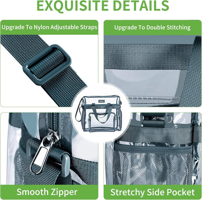 MAY TREE Clear Bag for Stadium Events, 12×5.5×12 Clear Tote Lunch Bag with Non-detachable Reinforced Straps for Work, Sporting Events and Gym, Black