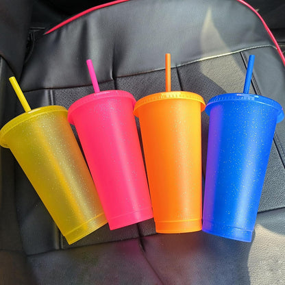 Suertestarry Tumbler with Straw and Lid,Water Bottle Iced Coffee Travel Mug Cup,Reusable Plastic Cups,Perfect for Parties,Birthdays,24oz-5 Pack (Rainbow, 5pack)