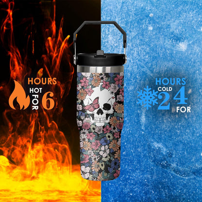 30 oz Peacock Blue Flip Straw Tumbler with Top Handle for Peacock Blue Lover Resuable Vacuum Insulated Flip Top Water bottle for Home Office Car