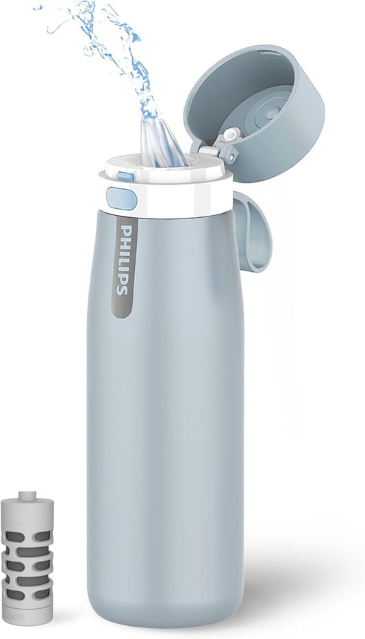 Filtered Water Bottle Stainless Steel Travel Keeps Cold 18.6oz Blue