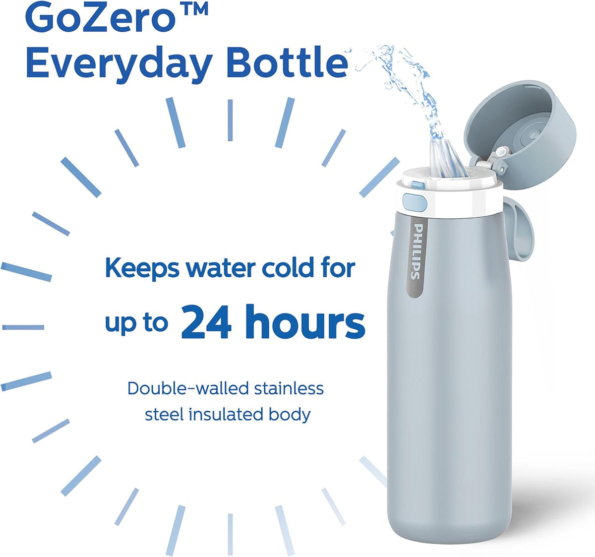 Filtered Water Bottle Stainless Steel Travel Keeps Cold 18.6oz Blue