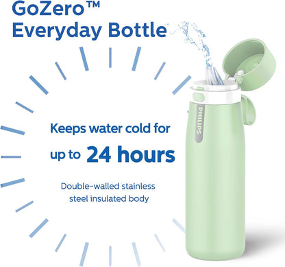 Filtered Water Bottle Stainless Steel Travel Keeps Cold 18.6oz Blue