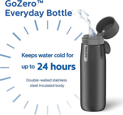 Filtered Water Bottle Stainless Steel Travel Keeps Cold 18.6oz Blue