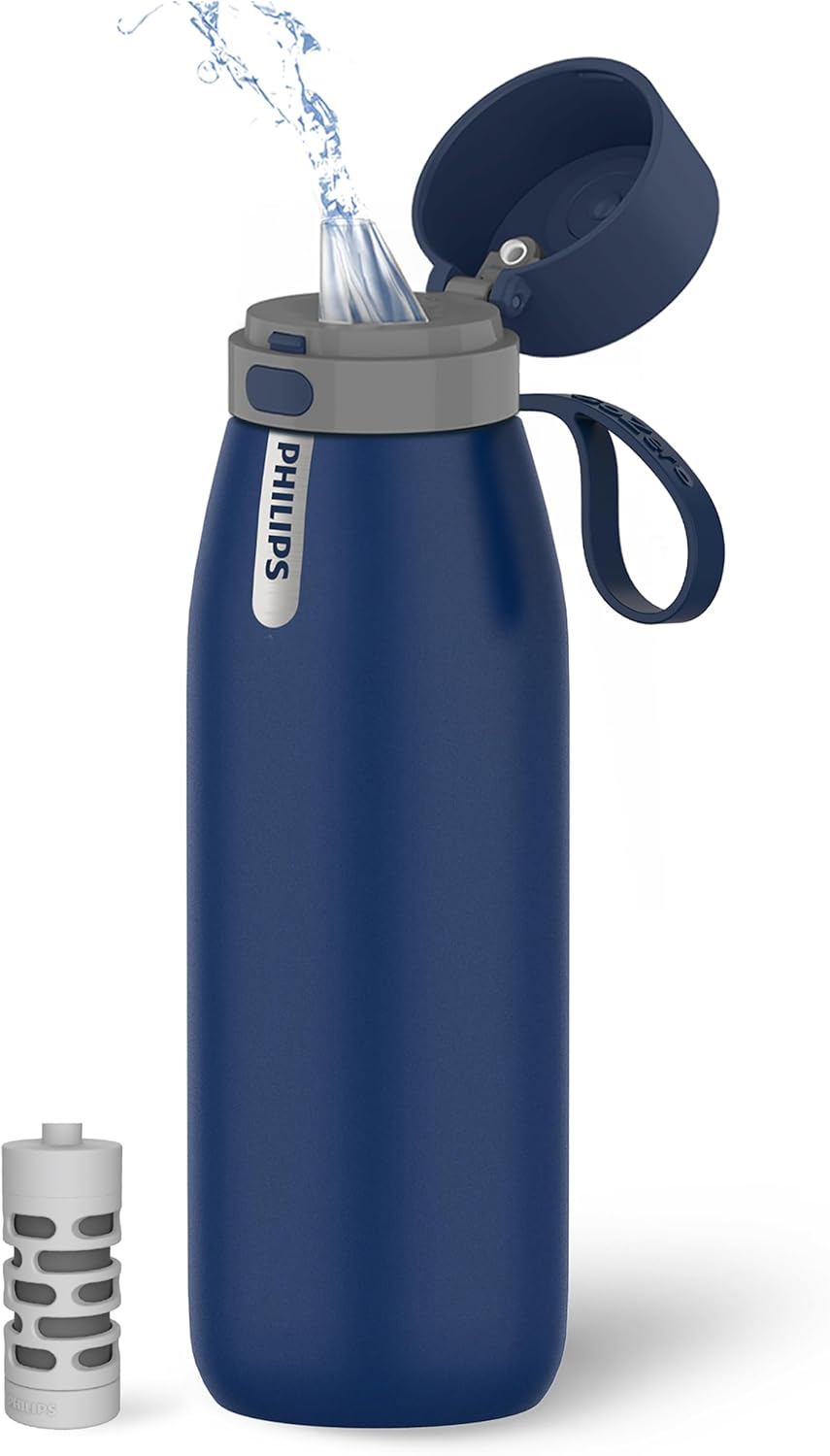 Filtered Water Bottle Stainless Steel Travel Keeps Cold 18.6oz Blue