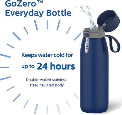 Filtered Water Bottle Stainless Steel Travel Keeps Cold 18.6oz Blue