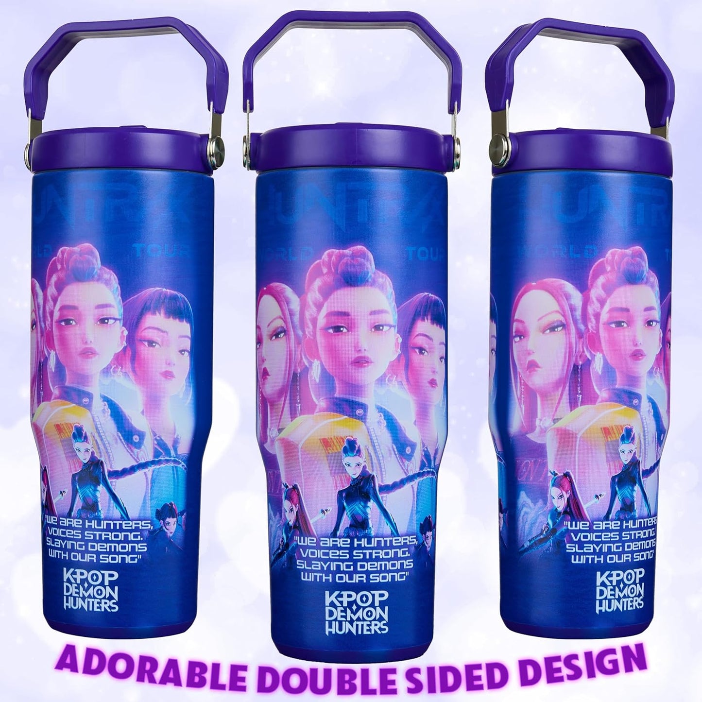 KPop Demon Hunters 30oz Tumbler with Straw and Handle for Girls, Teens, Insulated Stainless Steel Travel Mug, Gifts for Girls