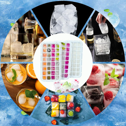 Ice Trays for Freezer with Lid & Bin, Ice Cube Tray Making 64 pcs Ice Cubes, Easy Press to Release Ice, Ice Tray with Storage Bin Chilling Cocktail Whiskey Coffee 2 Trays 1 Ice Bucket & Scoop (Black)