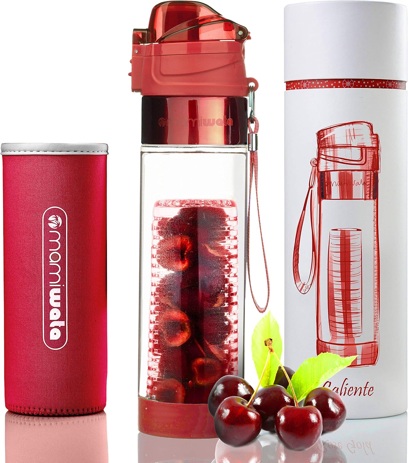MAMI WATA Fruit Infuser Water Bottle – 24 oz – Tritan Plastic - Unique Stylish Design – Fruit Infused Water recipes eBook & Insulating sleeve – Beautiful Gift Box