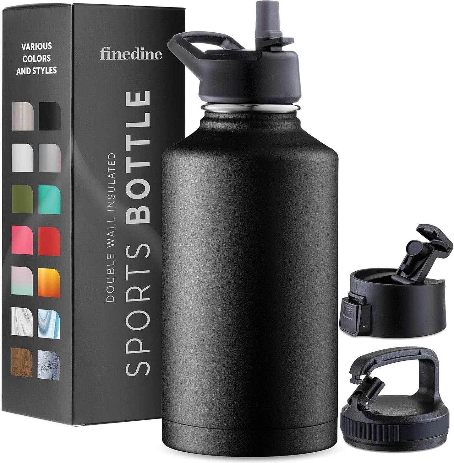 FineDine Water Bottle - Stainless Steel Insulated Water Bottle with Straw Lid, Flip Lid & Wide-Mouth Cap - Keeps Hot and Cold - 25 Oz / 739ml - Dreamy Purple