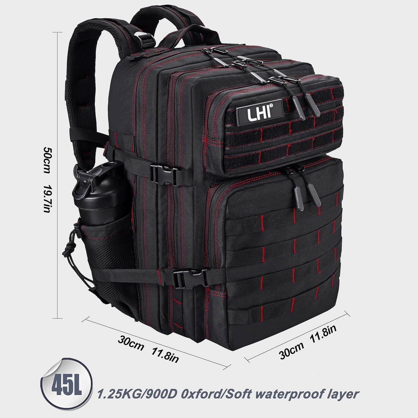 LHI Military Tactical Backpack for Men and Women 45L Army 3 Days Assault Pack Bag Large Rucksack with Molle System - Black - Colors B
