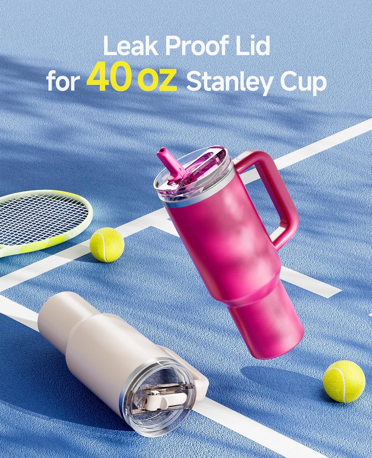2 Pack Tumbler Flip Straw Lid Replacement Fit for Stanley 40 OZ Quencher, Leak Proof Lid with Straw for Stanley, No Spill Reusable Tumbler Lid Compatible with Stanley Cup Accessories
