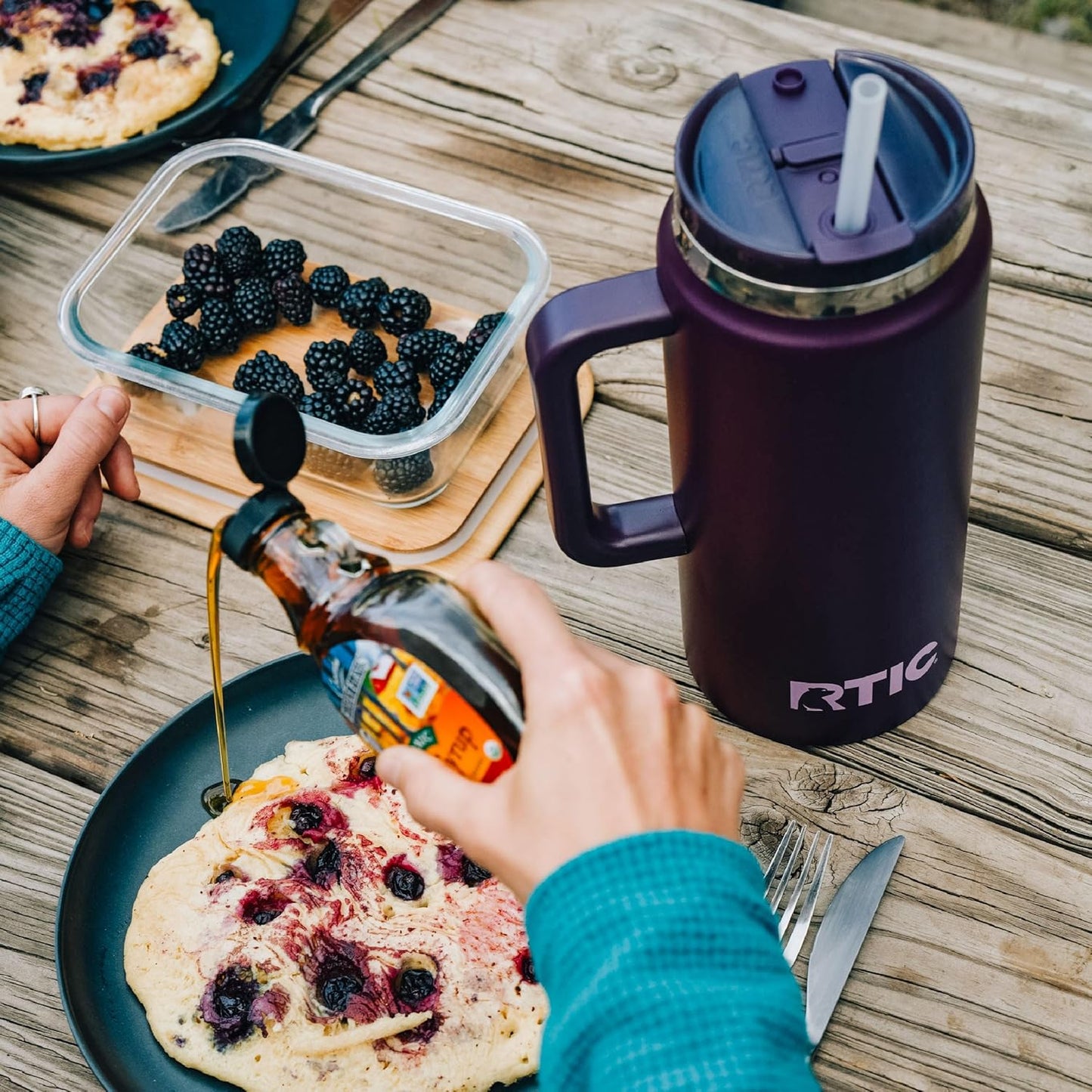 RTIC 64oz Road Trip Tumbler with Handle, Lid and Straw, Ceramic Lined, Insulated, Stainless Steel, Double Wall Vacuum-Insulation, Travel Cup, Cool Grey