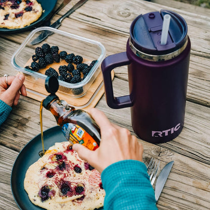 RTIC 64oz Road Trip Tumbler with Handle, Lid and Straw, Ceramic Lined, Insulated, Stainless Steel, Double Wall Vacuum-Insulation, Travel Cup, Cool Grey