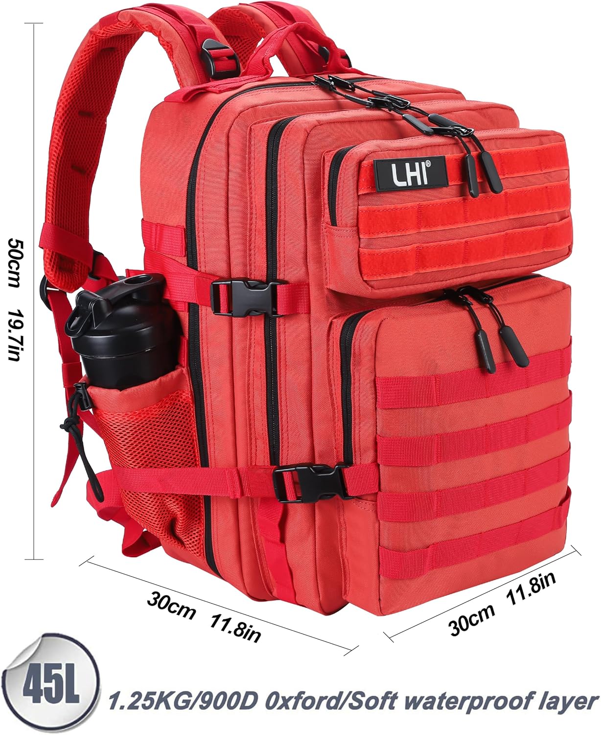 LHI Military Tactical Backpack for Men and Women 45L Army 3 Days Assault Pack Bag Large Rucksack with Molle System - Black - Colors B