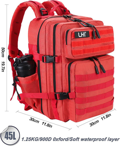 LHI Military Tactical Backpack for Men and Women 45L Army 3 Days Assault Pack Bag Large Rucksack with Molle System - Black - Colors B