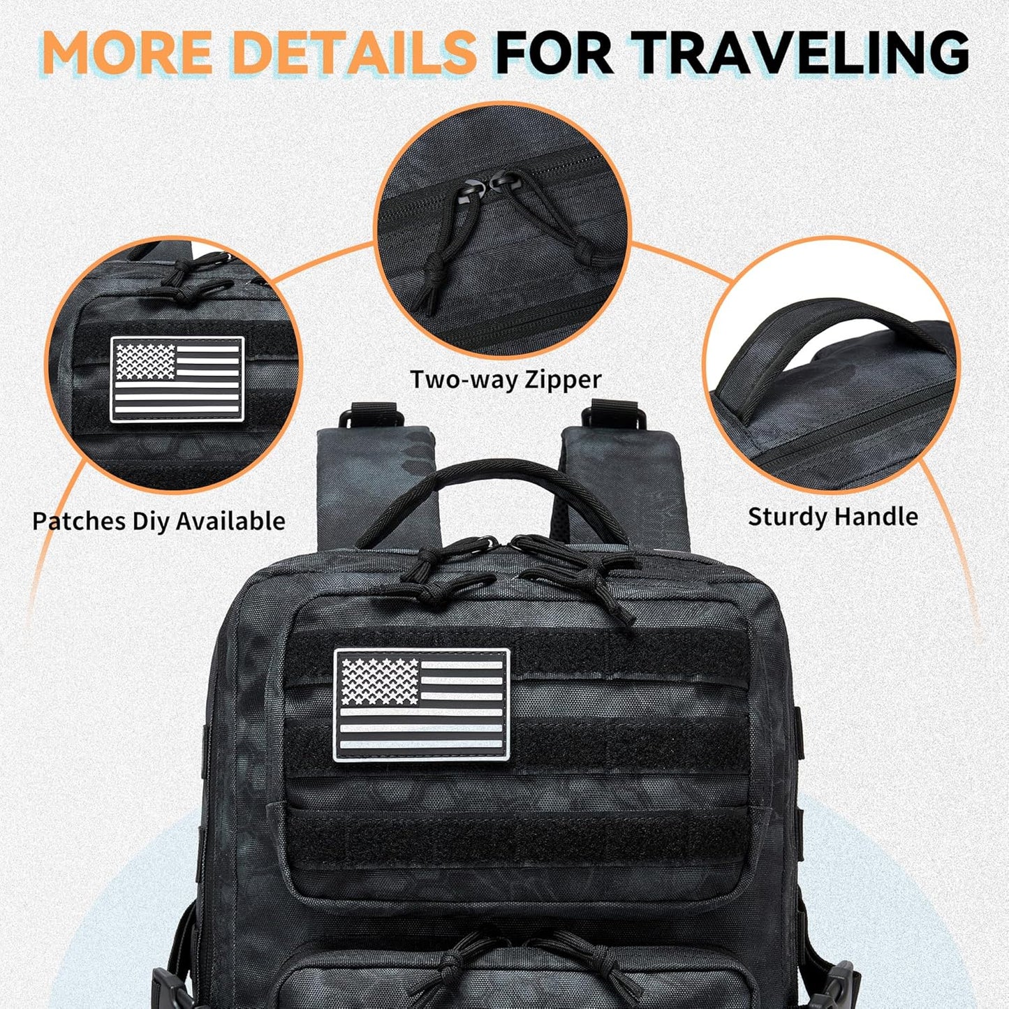 Wotony Military Tactical Backpack for Men Waterproof Daypack 3 Day Assault Pack Molle Bag with Water Bottle Holder