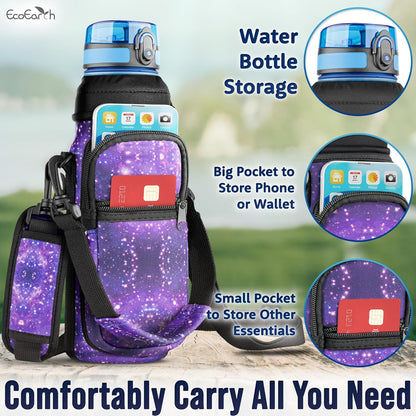EcoEarth - Water Bottle Holder with Strap - Water Bottle Carrier Bag for Hiking - Crossbody Hydration Pouch with Phone Holder