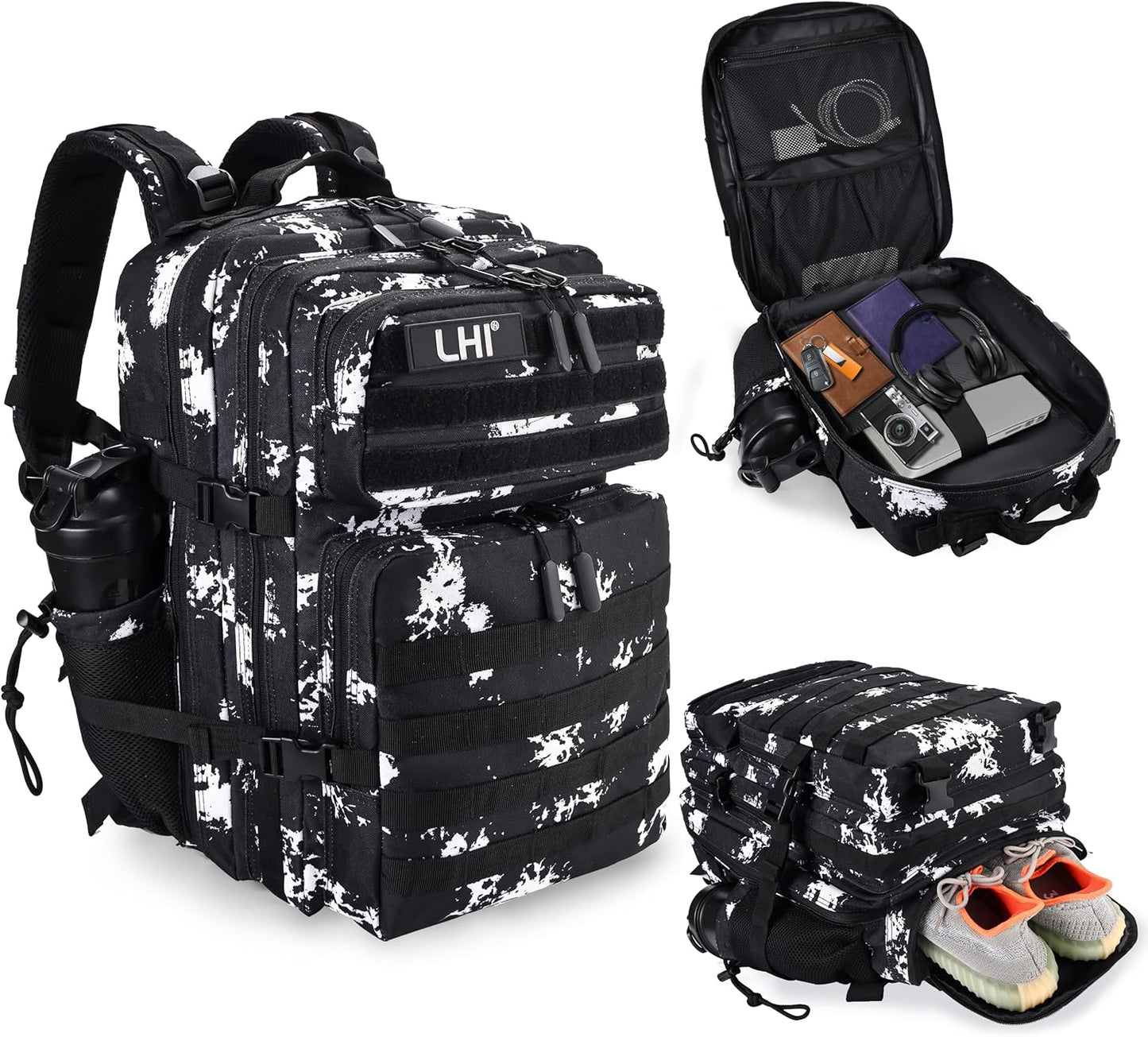 LHI Military Tactical Backpack for Men and Women 45L Army 3 Days Assault Pack Bag Large Rucksack with Molle System - Black - Colors A