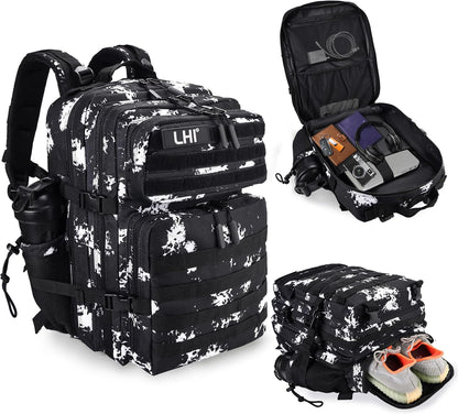 LHI Military Tactical Backpack for Men and Women 45L Army 3 Days Assault Pack Bag Large Rucksack with Molle System - Black - Colors A