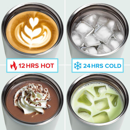 Tasty 12oz Insulated Stainless Steel Push Mug, Leak-Proof Lid with One-Hand Open/Close Button, Travel Coffee Cup, Double Wall Vacuum Flask, Aqua Blue