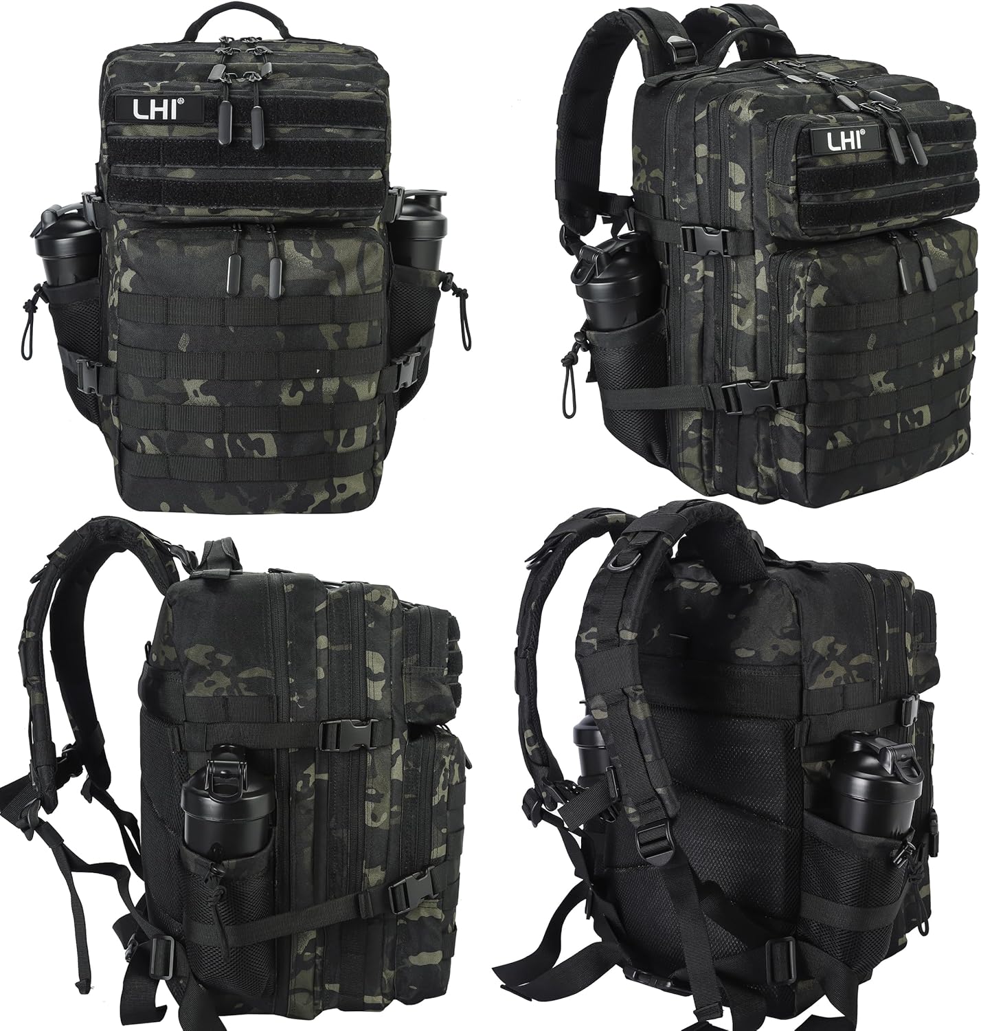 LHI Military Tactical Backpack for Men and Women 45L Army 3 Days Assault Pack Bag Large Rucksack with Molle System - Black - Colors A