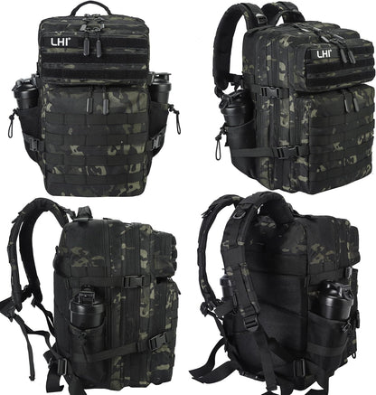 LHI Military Tactical Backpack for Men and Women 45L Army 3 Days Assault Pack Bag Large Rucksack with Molle System - Black - Colors A