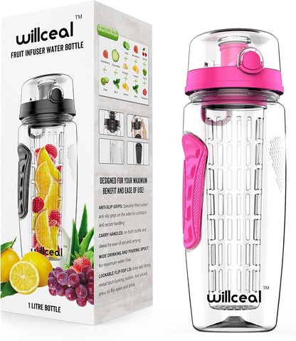 Fruit Infuser Water Bottle 32oz- Durable, Large - BPA Free Tritan, Flip Lid, Leak Proof Design - Sports, Camping