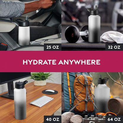 FineDine Water Bottle - Stainless Steel Insulated Water Bottle with Straw Lid, Flip Lid & Wide-Mouth Cap - Keeps Hot and Cold - 25 Oz / 739ml - Dreamy Purple