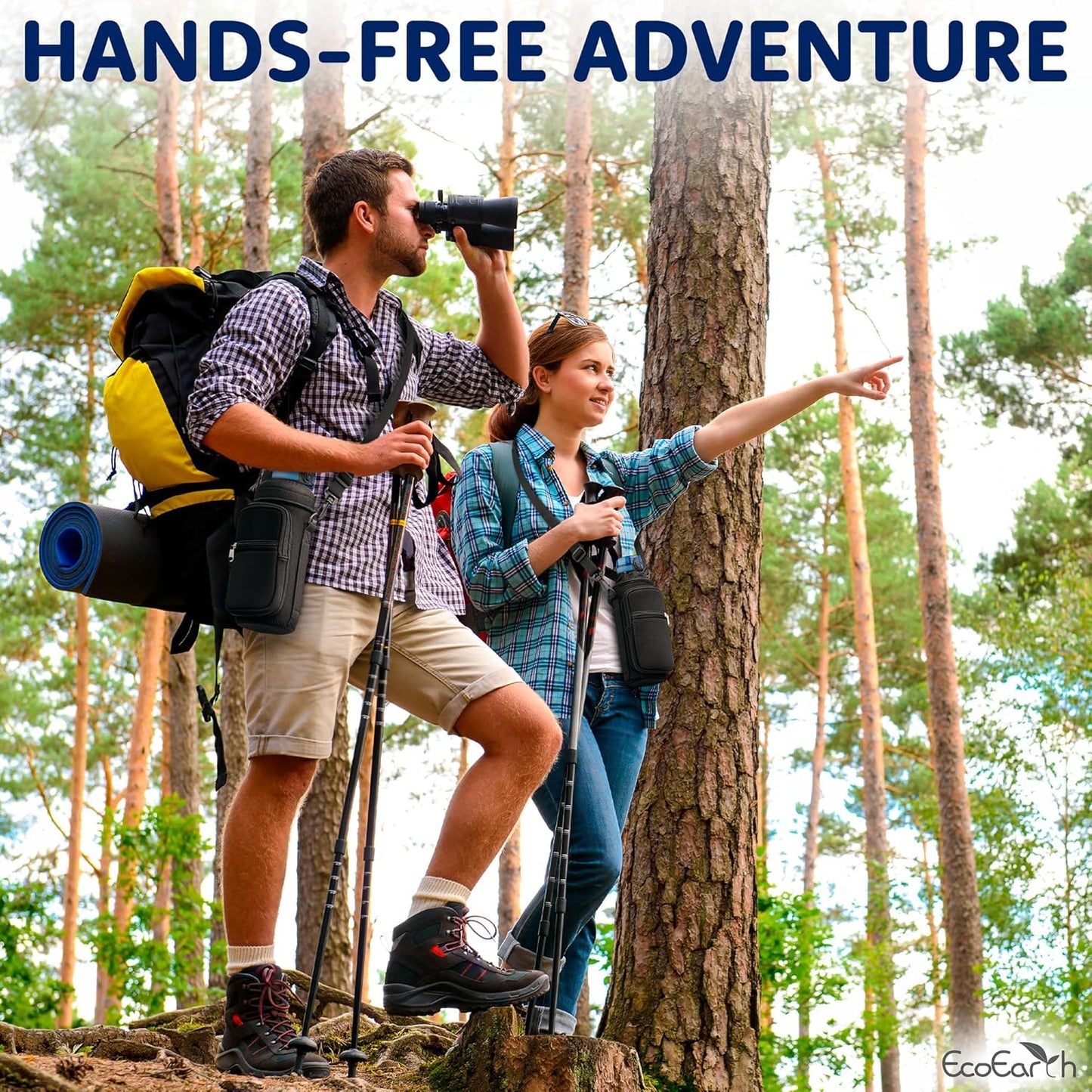 EcoEarth - Water Bottle Holder with Strap - Water Bottle Carrier Bag for Hiking - Crossbody Hydration Pouch with Phone Holder